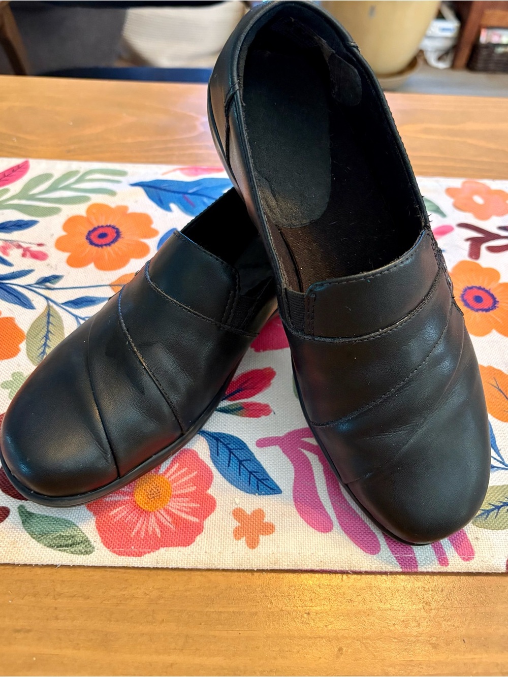 Clarks Black Leather Comfort Slip-On Flats